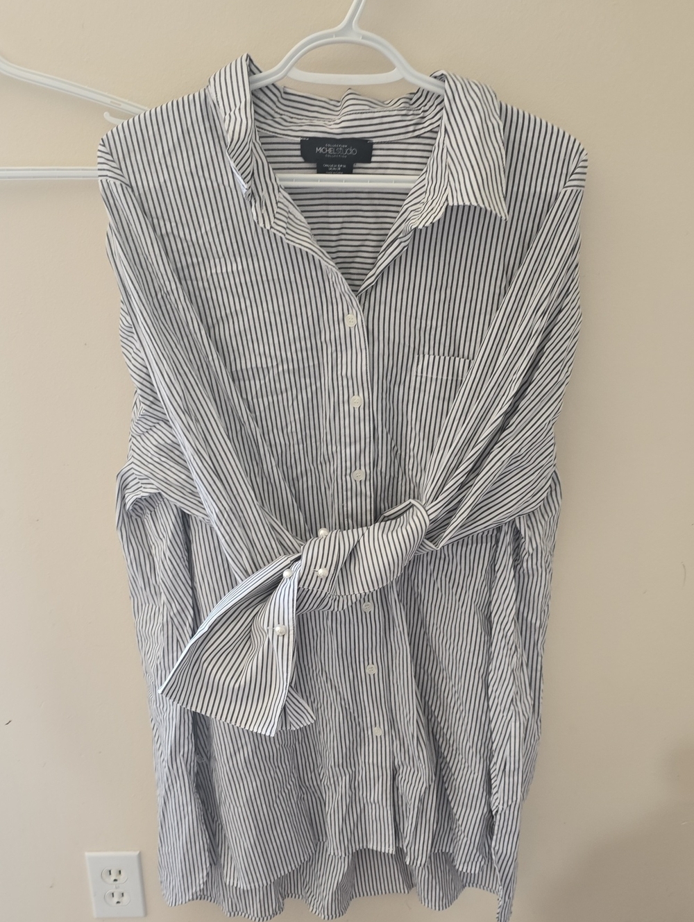 Michel Studio Blue and White Striped Button-Down Shirt